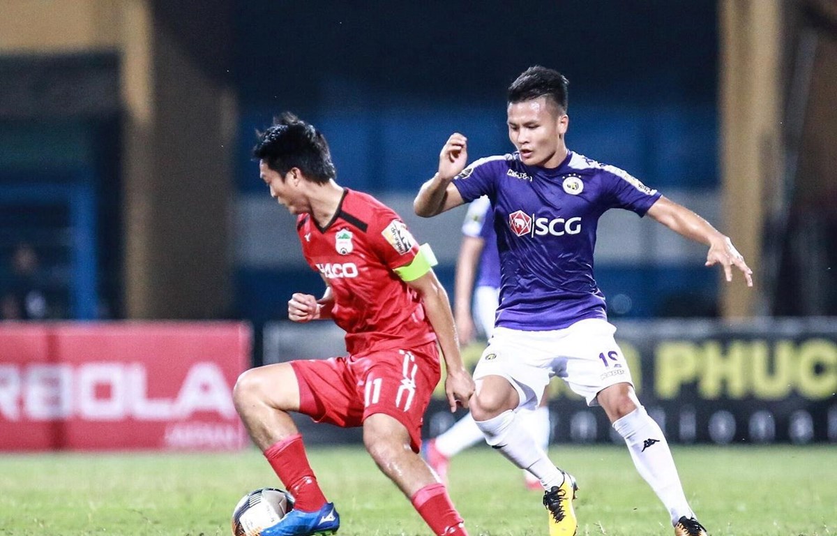 Hà Nội FC và Hoàng Anh Gia Lai chia điểm. (Ảnh: Trọng Đạt/TTXVN)