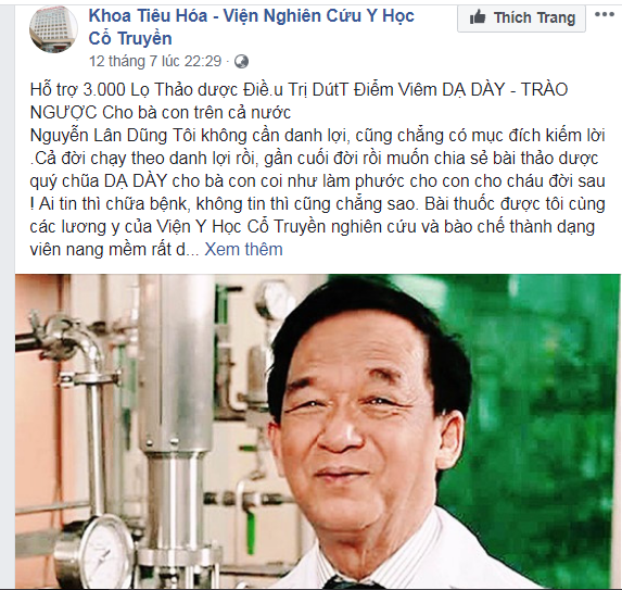 Hình ảnh của GS. Nguyễn Lân Dung được trang facebook lấy để quảng cáo bán sản phẩm