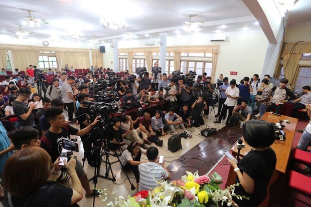 Quang cảnh buổi họp báo. (Ảnh: Bách Sơn/Vietnam+)