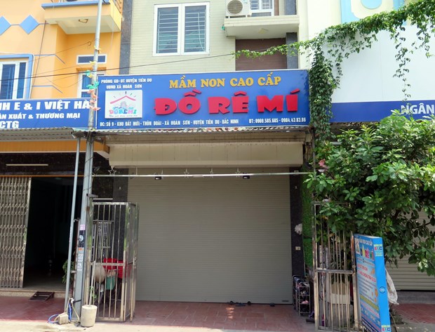 Cơ sở mầm non tư thục Đồ Rê Mí, xã Hoàn Sơn, huyện Tiên Du, tỉnh Bắc Ninh. (Ảnh: Đinh Văn Nhiều/TTXVN)