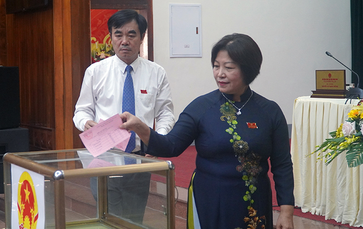 Các đại biểu bỏ phiếu bầu Ủy viên UBND tỉnh nhiệm kỳ 2016-2021
