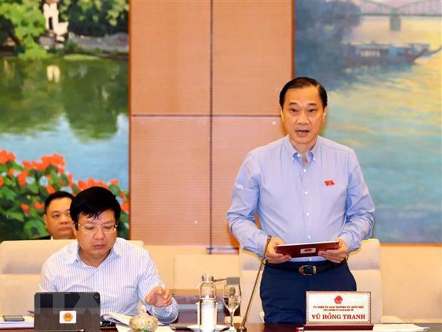 Chủ nhiệm Ủy ban Kinh tế của Quốc hội Vũ Hồng Thanh trình bày báo cáo thẩm tra. (Ảnh: Trọng Đức/TTXVN)