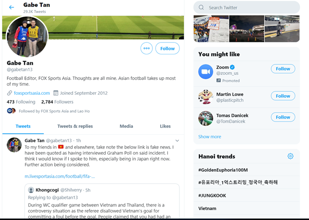  Gabriel Tan bác bỏ thông tin trên trang twitter cá nhân. (Ảnh chụp màn hình)