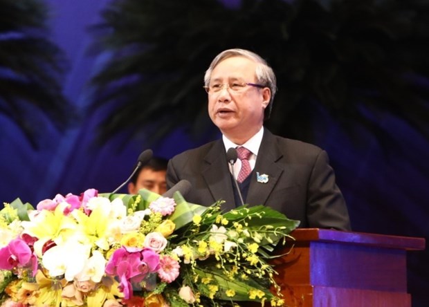 Thường trực Ban Bí thư Trung ương Đảng Trần Quốc Vượng phát biểu chỉ đạo đại hội. (Ảnh: Văn Điệp/TTXVN)
