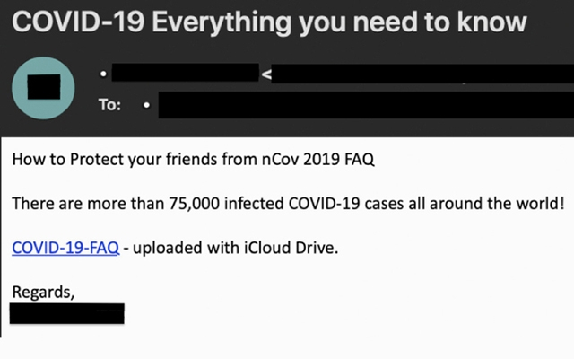Một email lừa đảo và kèm mã độc hại được tin tặc gửi đến người dùng.
