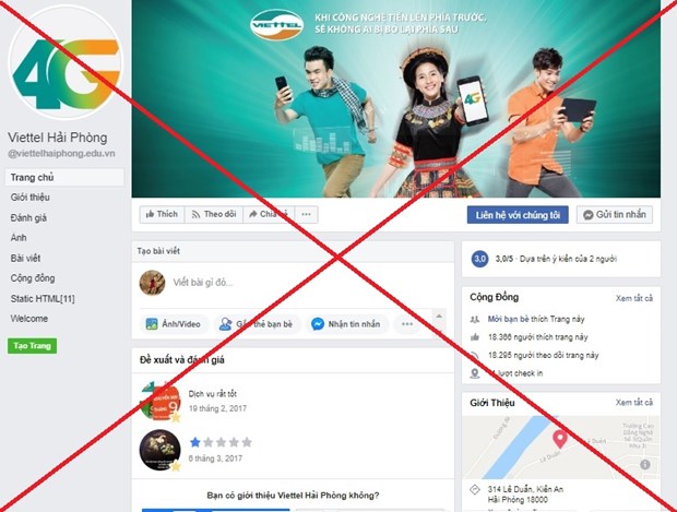  Một fanpage giả mạo Viettel trên facebook. (Ảnh chụp màn hình)