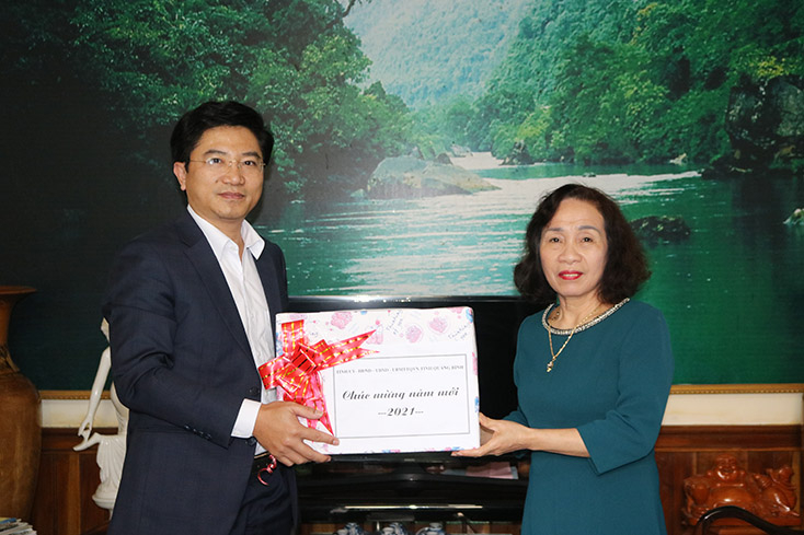 Đồng chí Trương An Ninh, Ủy viên Ban Thường vụ Tỉnh ủy, Bí thư Thị ủy Ba Đồn thăm, chúc Tết và tặng quà đồng chí Phạm Thị Bích Lựa, nguyên Ủy viên Ban Thường vụ Tỉnh ủy, Phó Chủ tịch UBND tỉnh. 