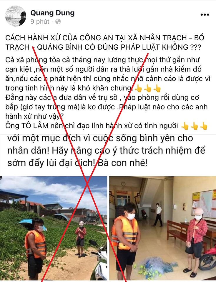 Nội dung bài viết sai sự thật trên trang facebook Quang Dung.