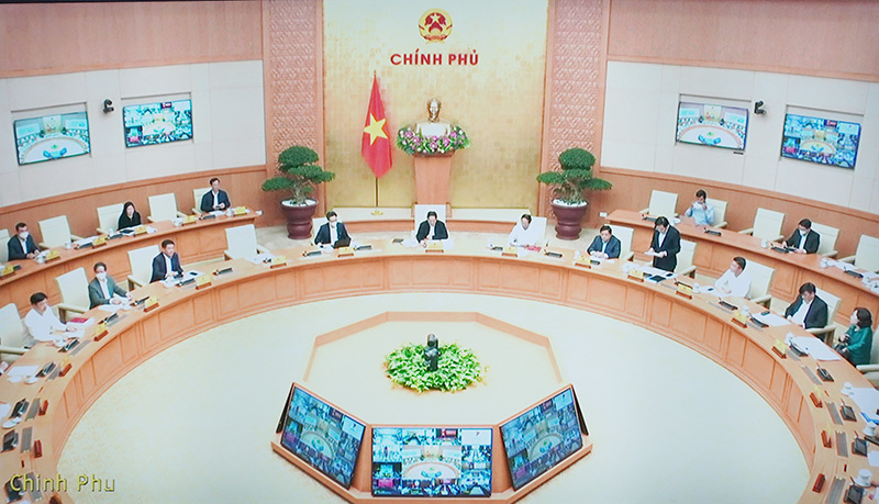 Quang cảnh hội nghị tại điểm cầu Chính phủ.
