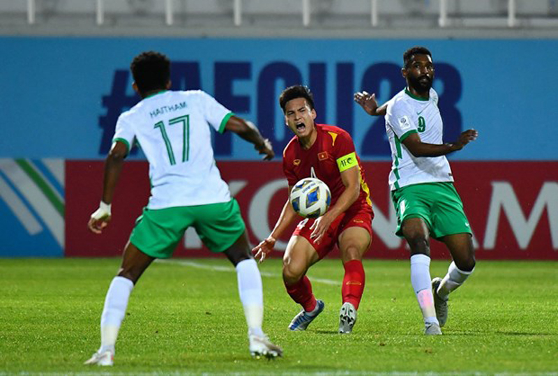 U23 Việt Nam thi đấu nỗ lực trước U23 Saudi Arabia ở tứ kết U23 châu Á 2022. (Ảnh: VFF)