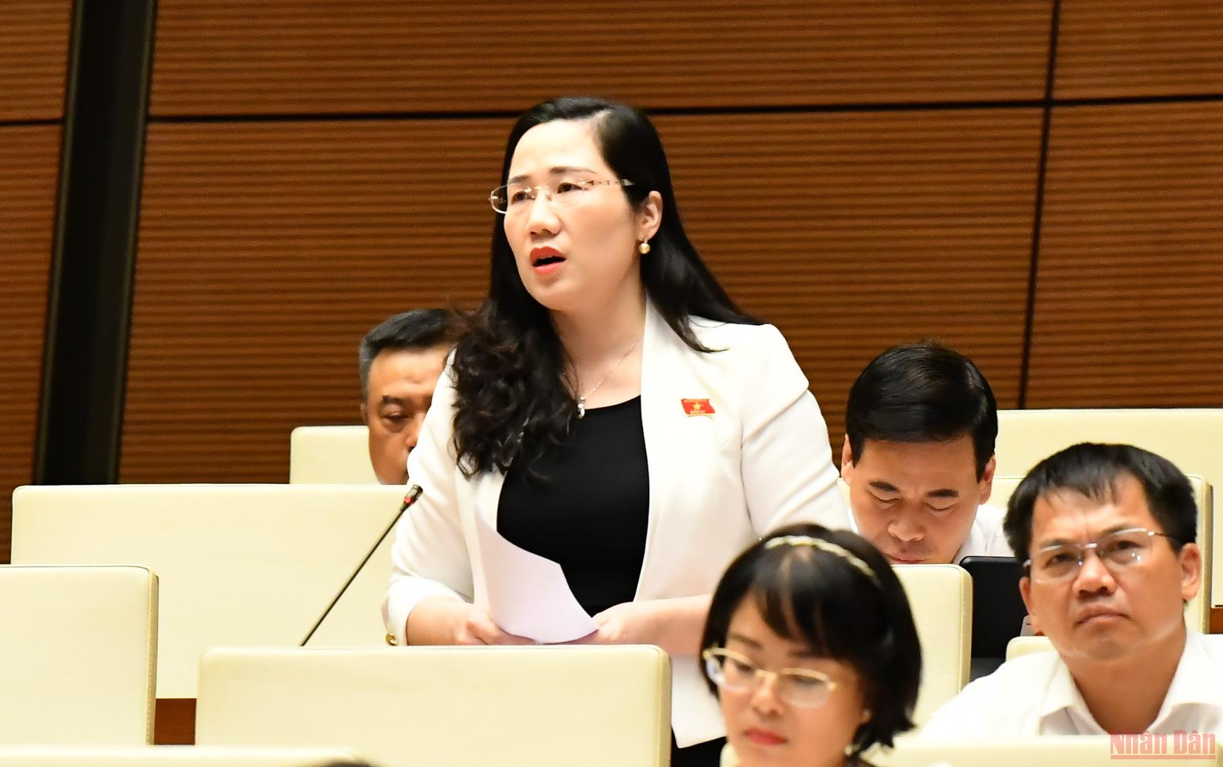   Đại biểu Nguyễn Thị Thủy phát biểu tại phiên họp của Quốc hội chiều 14/6. (Ảnh: LINH NGUYÊN)