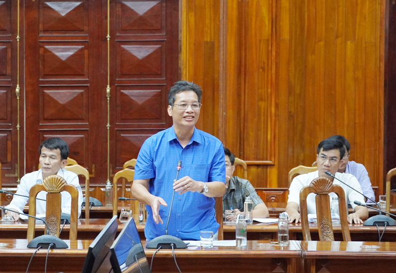 Đại diện lãnh đạo Sở Tài nguyên và Môi trường phát biểu tại cuộc họp.