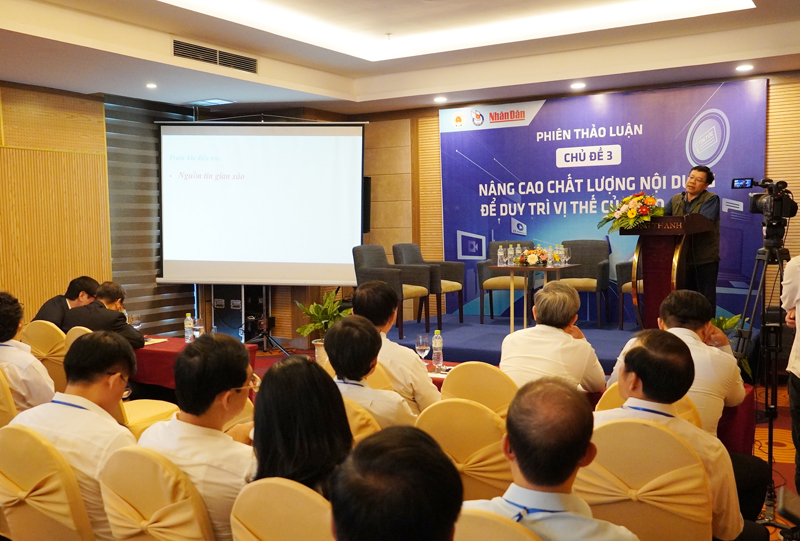 Các đại biểu tham gia thảo luận về chủ đề: Nâng cao chất lượng nội dung để duy trì vị thế của báo Đảng.