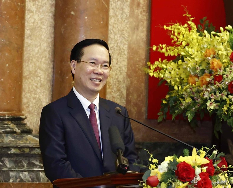 Chủ tịch nước Võ Văn Thưởng phát biểu tại buổi gặp mặt lãnh đạo, cán bộ, công chức, viên chức, người lao động Văn phòng Chủ tịch nước. (Ảnh: TTXVN)