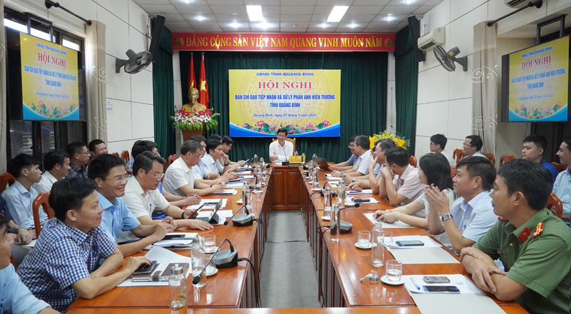 Toàn cảnh hội nghị BCĐ Tiếp nhận và xử lý phản ánh hiện trường tỉnh Quảng Bình.