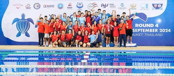 Đi tuyển lặn Việt Nam đã giành thành tích cao tại Finswimming World Cup 2024, qua đó giành suất tham dự World Games 2025. Ảnh: BHL