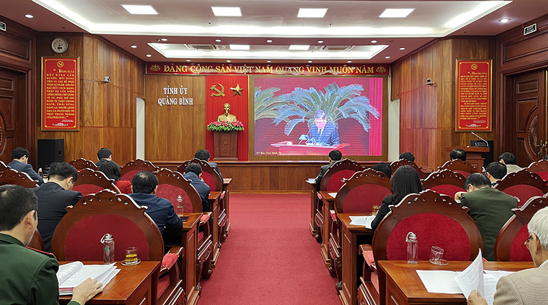 Quang cảnh hội nghị tại điểm cầu Quảng Bình.