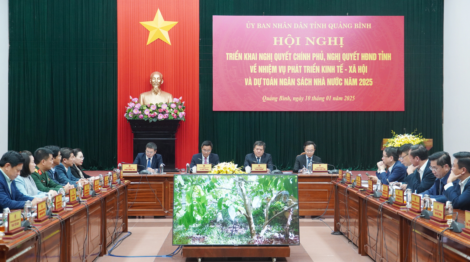 Các đồng chí lãnh đạo tỉnh chủ trì hội nghị.