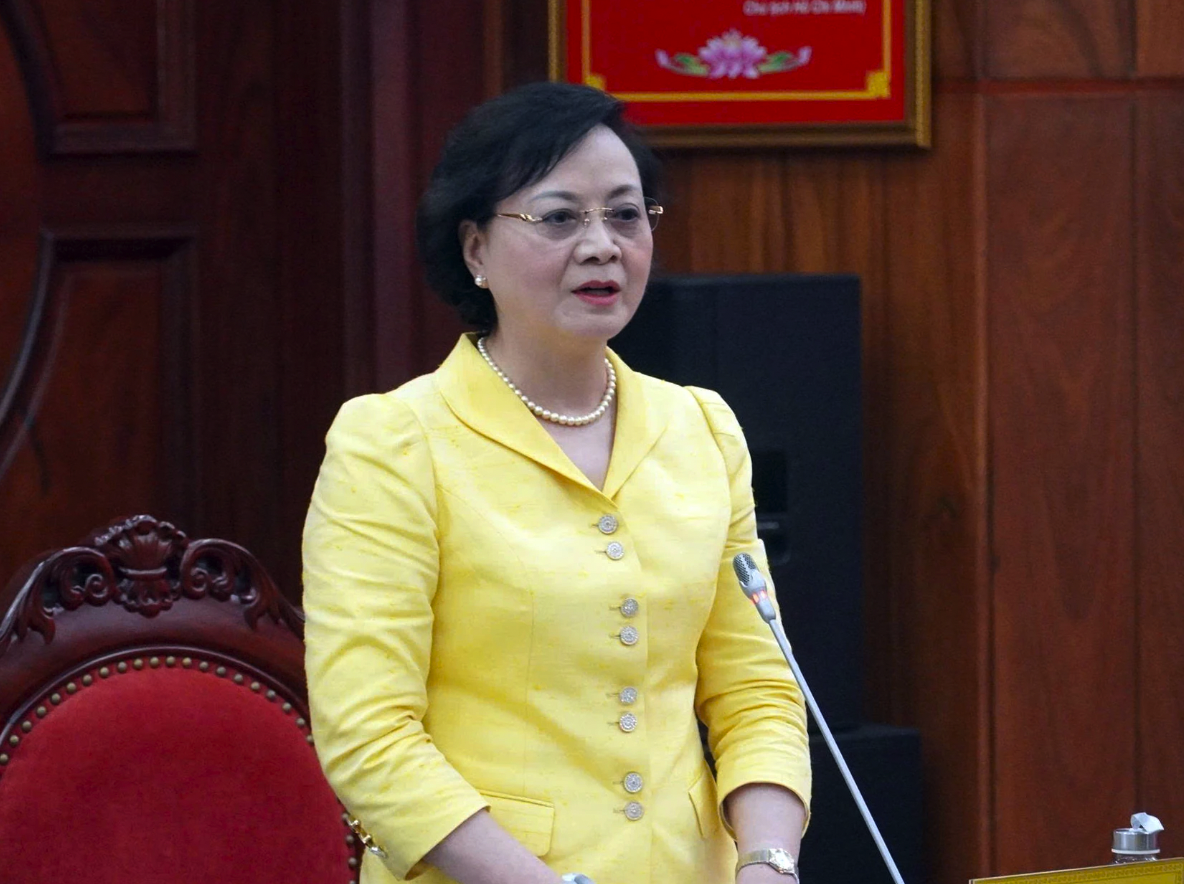 Bộ trưởng Bộ Nội vụ Phạm Thị Thanh Trà phát biểu tại buổi làm việc.