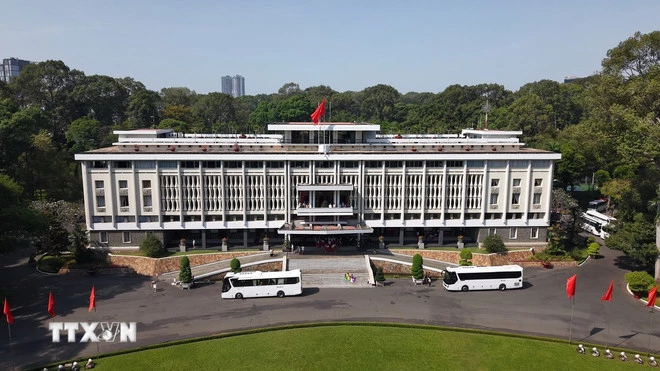 Dinh Độc Lập tại số 135 Nam Kỳ Khởi Nghĩa, phường Bến Thành, Quận 1, Thành phố Hồ Chí Minh. (Ảnh: TTXVN phát)