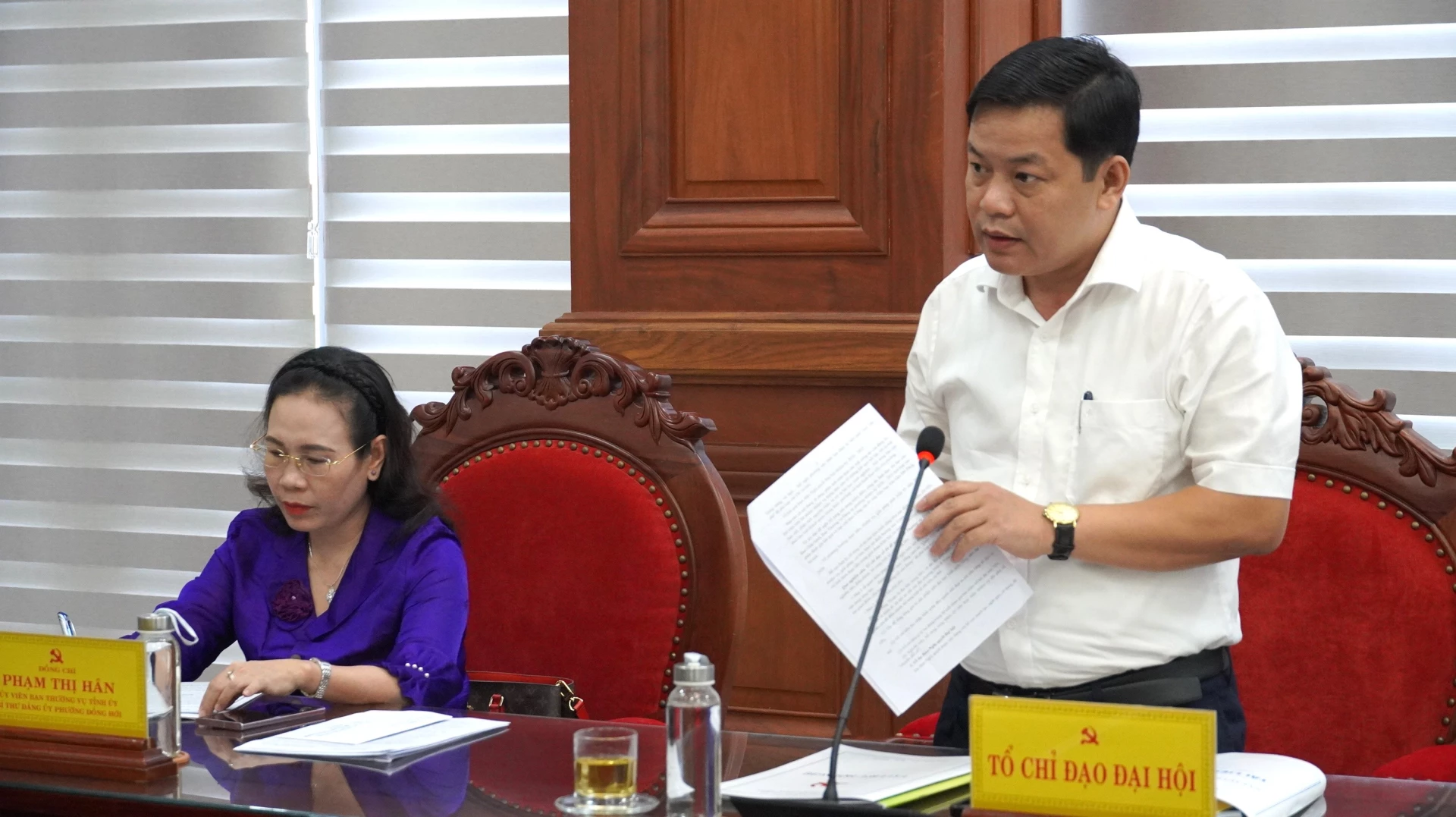 Đại diện tổ chỉ đạo đại hội phát biểu - Ảnh: QV