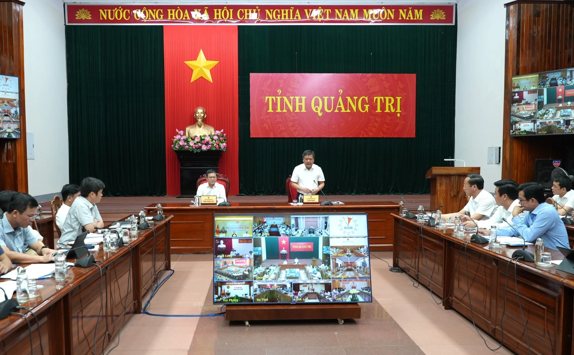 Quang cảnh hội nghị tại điểm cầu Quảng Trị - Ảnh: Trung Đức