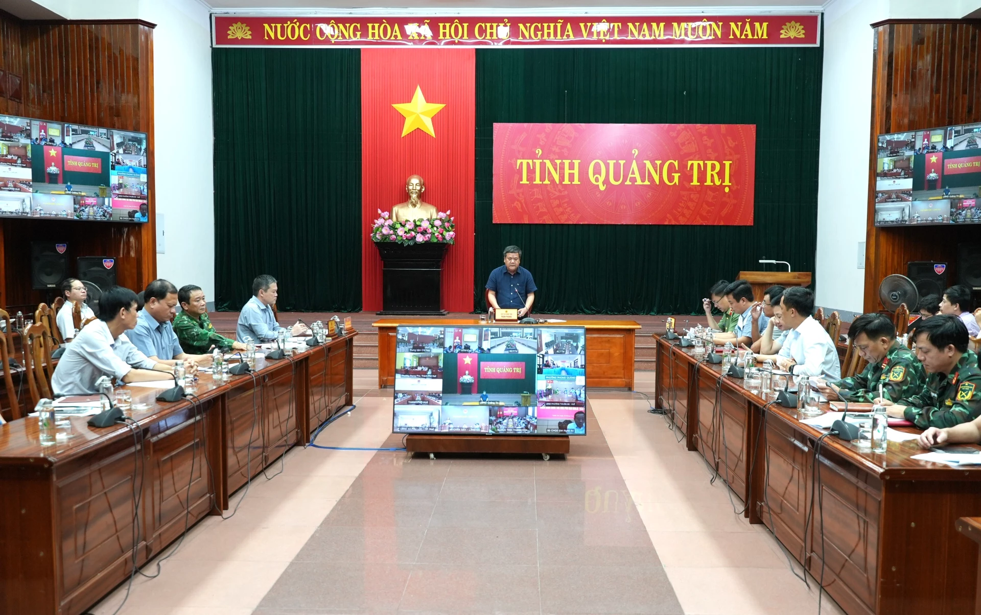 Quang cảnh cuộc họp tại điểm cầu tỉnh Quảng Trị - Ảnh: Trung Đức