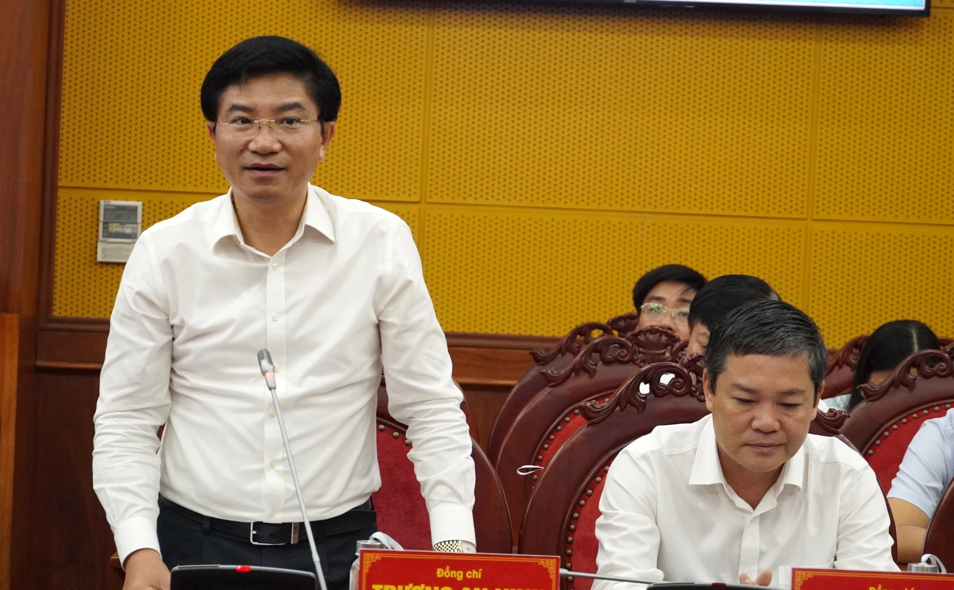 Trưởng Ban Tuyên giáo và Dân vận Tỉnh ủy Trương An Ninh phát biểu tại hội nghị - Ảnh: QV