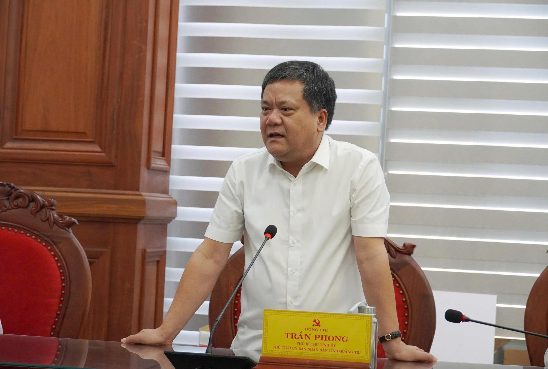 Phó Bí thư Tỉnh ủy, Chủ tịch UBND tỉnh Quảng Trị Trần Phong cám ơn sự quan tâm, hỗ trợ của Đảng bộ, chính quyền và Nhân dân tỉnh Đồng Nai - Ảnh: XP