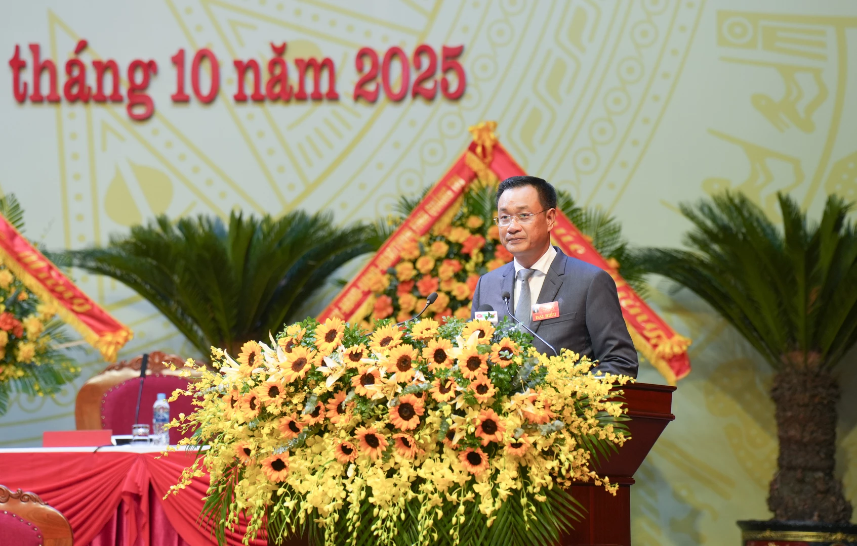 Đồng chí Lê Ngọc Quang, Ủy viên Trung ương Đảng, Bí thư Tỉnh ủy phát biểu tại phiên trù bị 