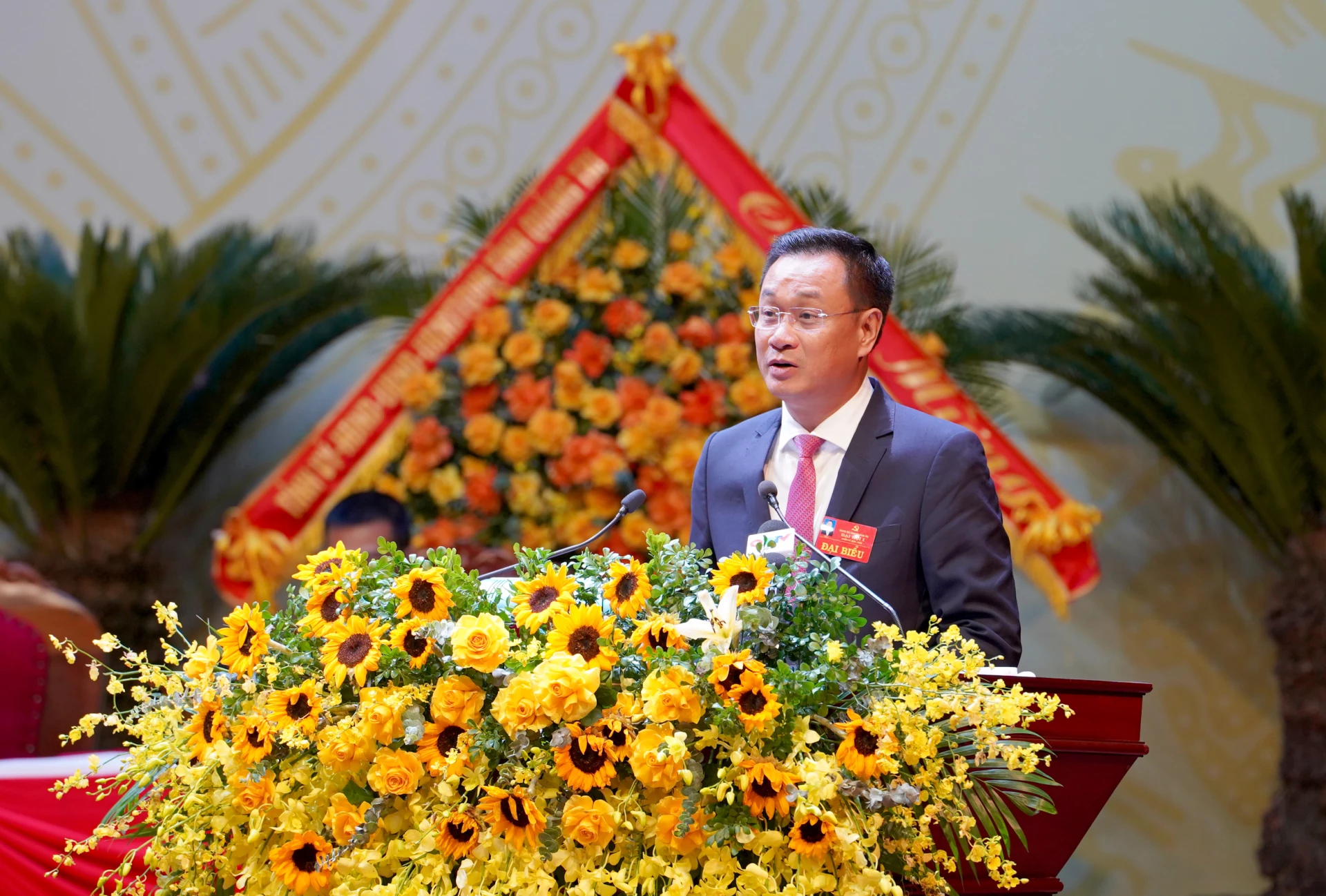 Đồng chí Lê Ngọc Quang, Ủy viên Trung ương Đảng, Bí thư Tỉnh ủy trình phát biểu bế mạc Đại hội.   Ảnh: Xuân Hoàng