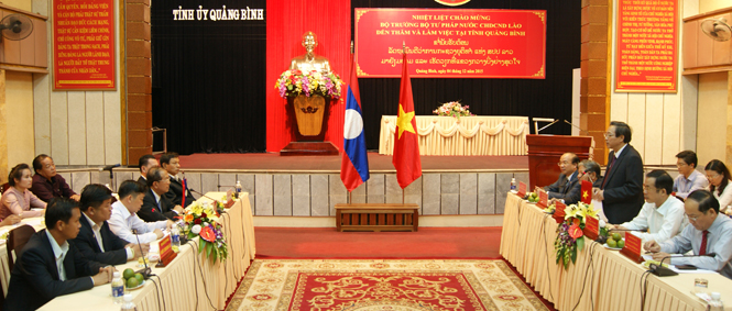 Thường trực Tỉnh ủy tiếp và làm việc với Đoàn công tác Bộ Tư pháp nước CHDCND Lào