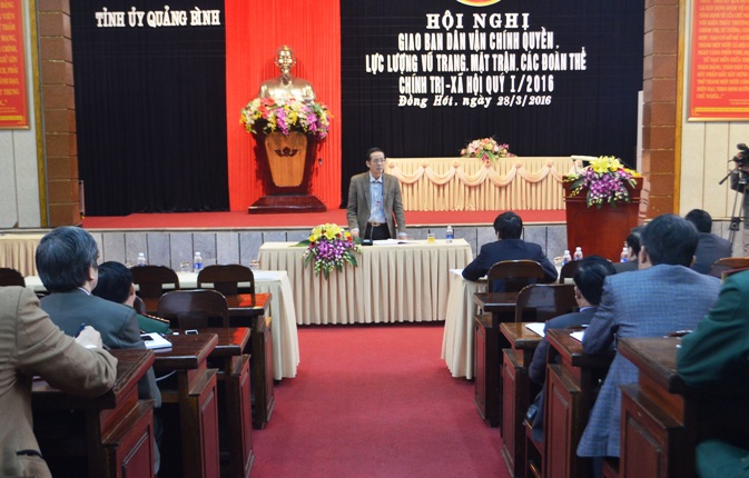 Hội nghị giao ban công tác Dân vận chính quyền, lực lượng vũ trang, mặt trận, các đoàn thể chính trị-xã hội quý I năm 2016