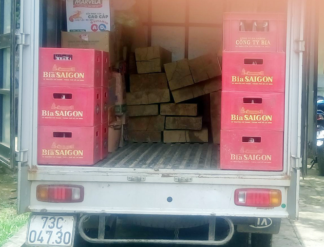 Bắt giữ xe ô tô chở gỗ lậu tại xã Thượng Hóa