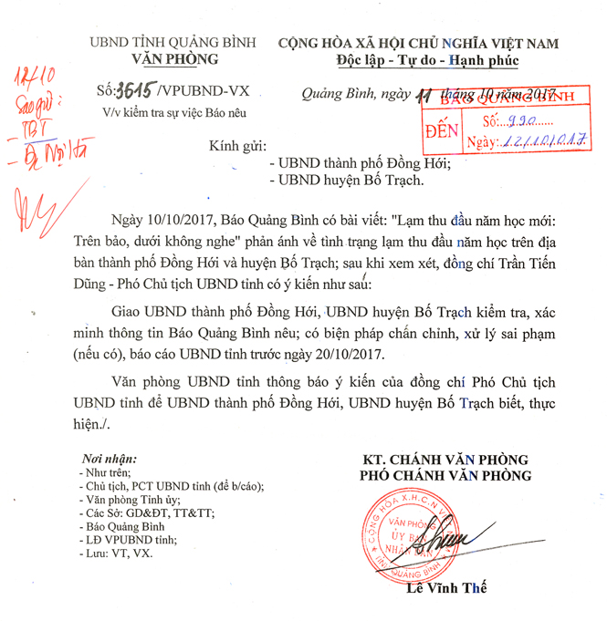 UBND tỉnh chỉ đạo kiểm tra tình trạng lạm thu đầu năm học