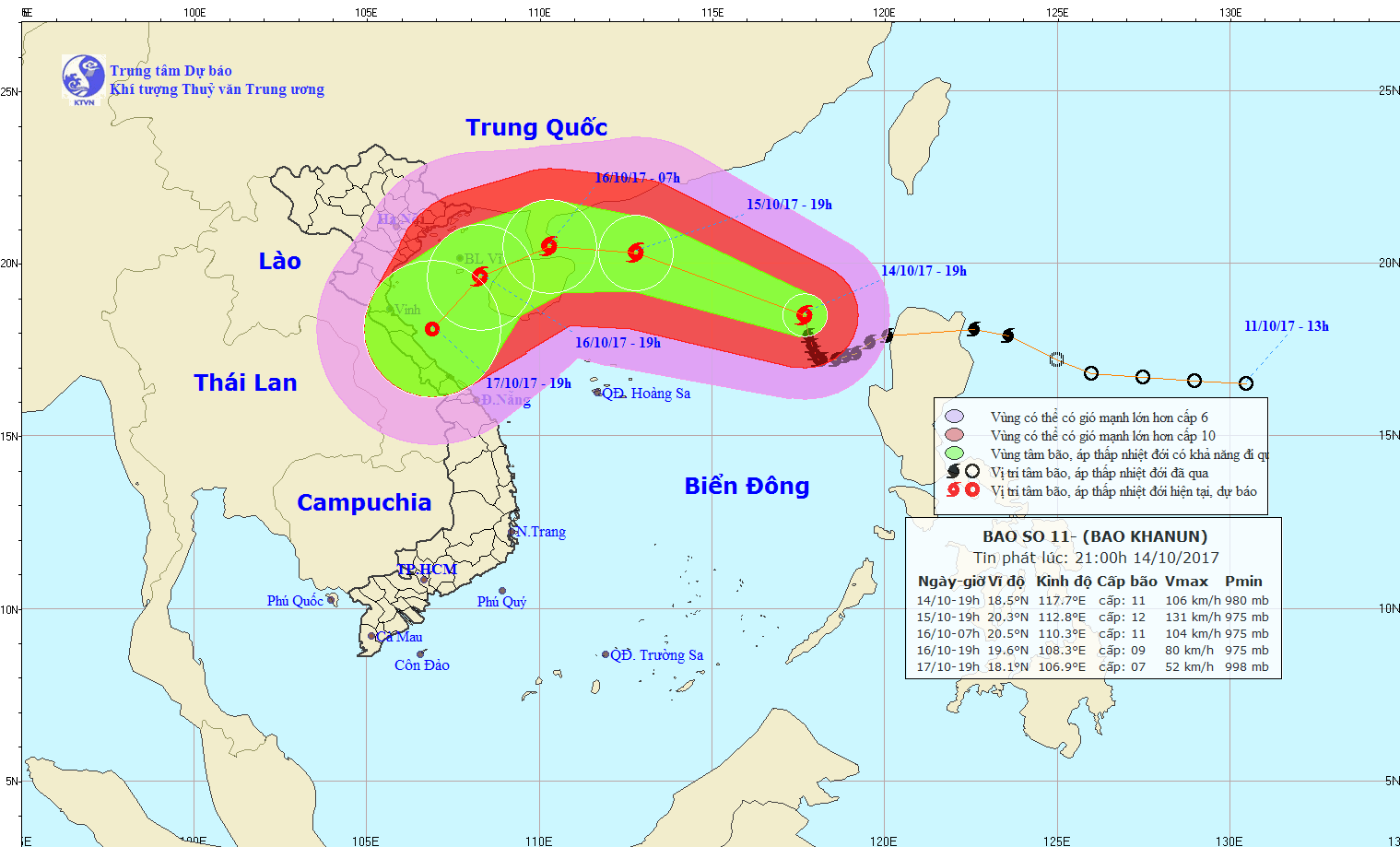 Bão số 11 hướng vào Bắc Trung Bộ