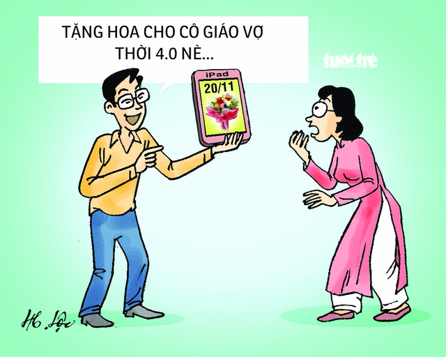 Tặng hoa cho cô giáo vợ