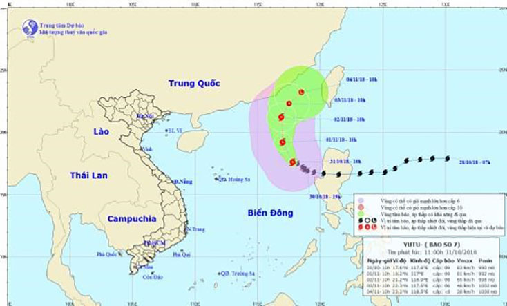 Từ ngày 2, 3-11, bão số 7 sẽ suy yếu dần thành áp thấp nhiệt đới