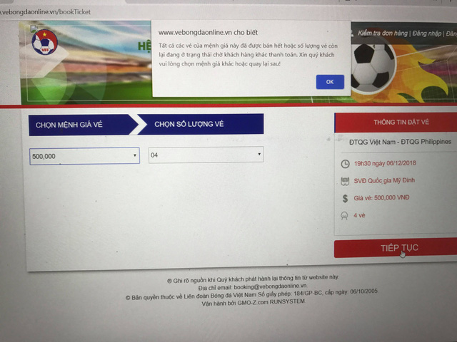 Đã bán hết vé trận lượt về Việt Nam – Philippines?