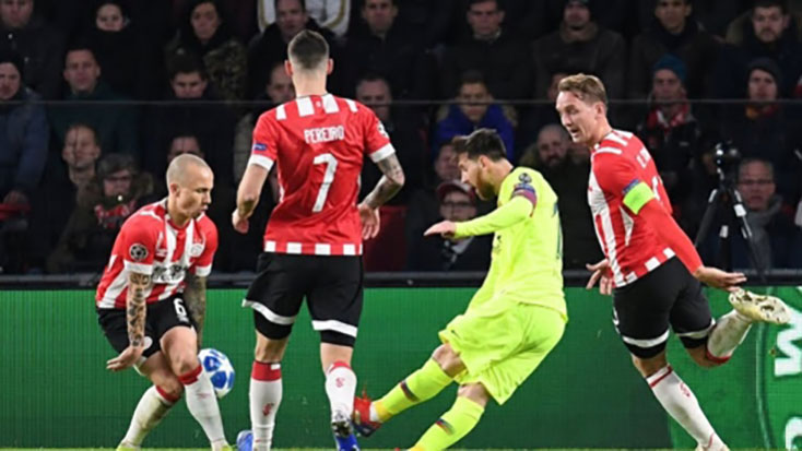 Messi vừa ghi bàn vừa kiến tạo, Barca thắng sát nút PSV