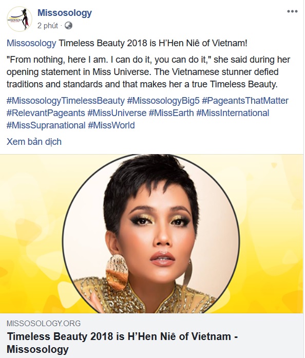 H'hen Niê đứng đầu danh sách Timeless Beauty của Missosology