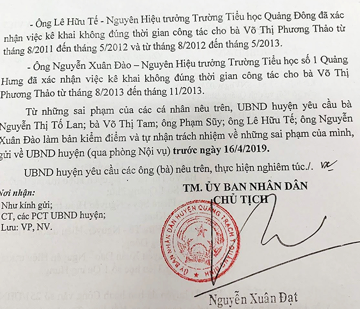 Quảng Trạch:  Yêu cầu kiểm điểm và xử lý trách nhiệm 5 cựu hiệu trưởng