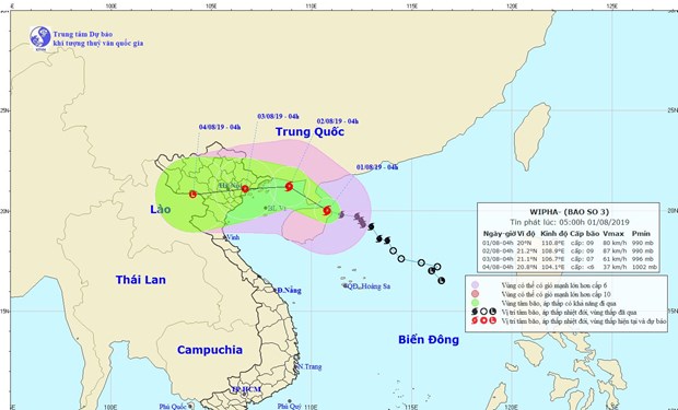 Tối 1-8, bão số 3 sẽ đi vào Vịnh Bắc Bộ và có khả năng mạnh thêm