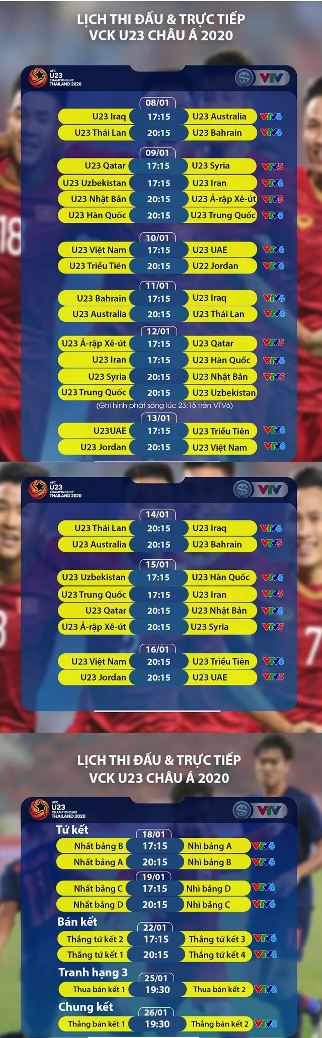 Lịch thi đấu và trực tiếp VCK U23 châu Á 2020