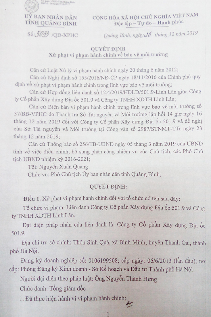 Phạt 130 triệu đồng chủ đầu tư dự án Khu nhà ở thương mại thị trấn nông trường Lệ Ninh