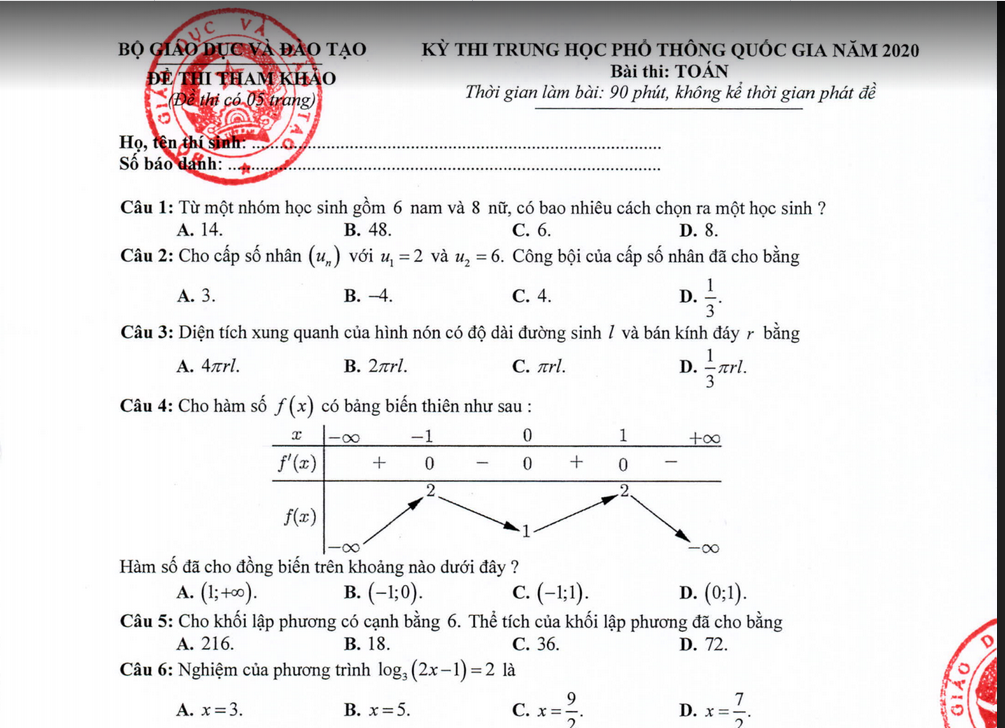 Tải trọn bộ đề thi tham khảo THPT quốc gia 2020