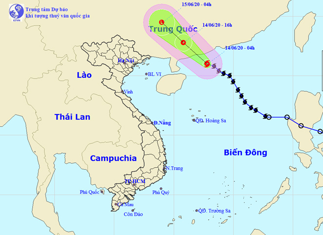 Thời tiết ngày 14-6: Trong 12 giờ tới, bão số 1 đi vào đất liền suy yếu thành áp thấp nhiệt đới