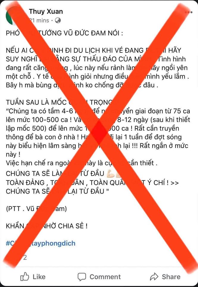 Bộ Y tế cảnh báo thông tin sai sự thật về dịch COVID-19 lan truyền trên mạng