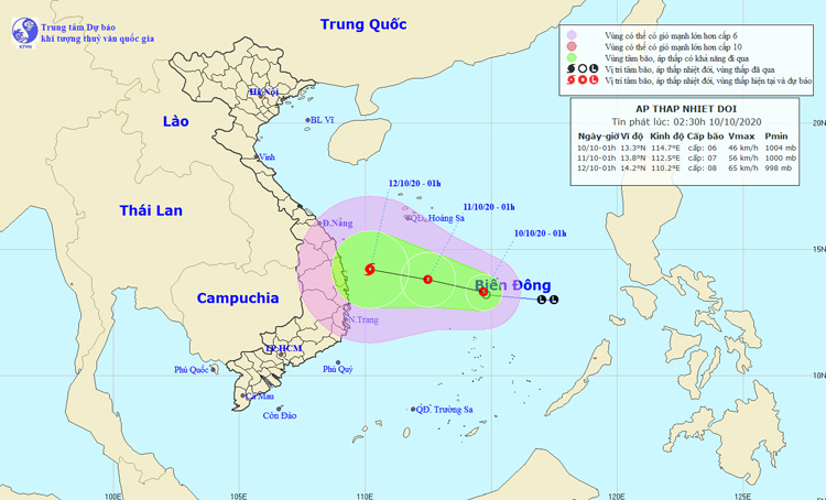 Thời tiết ngày 10-10: Áp thấp nhiệt đới gây mưa dông trên biển, Trung Bộ mưa rất to