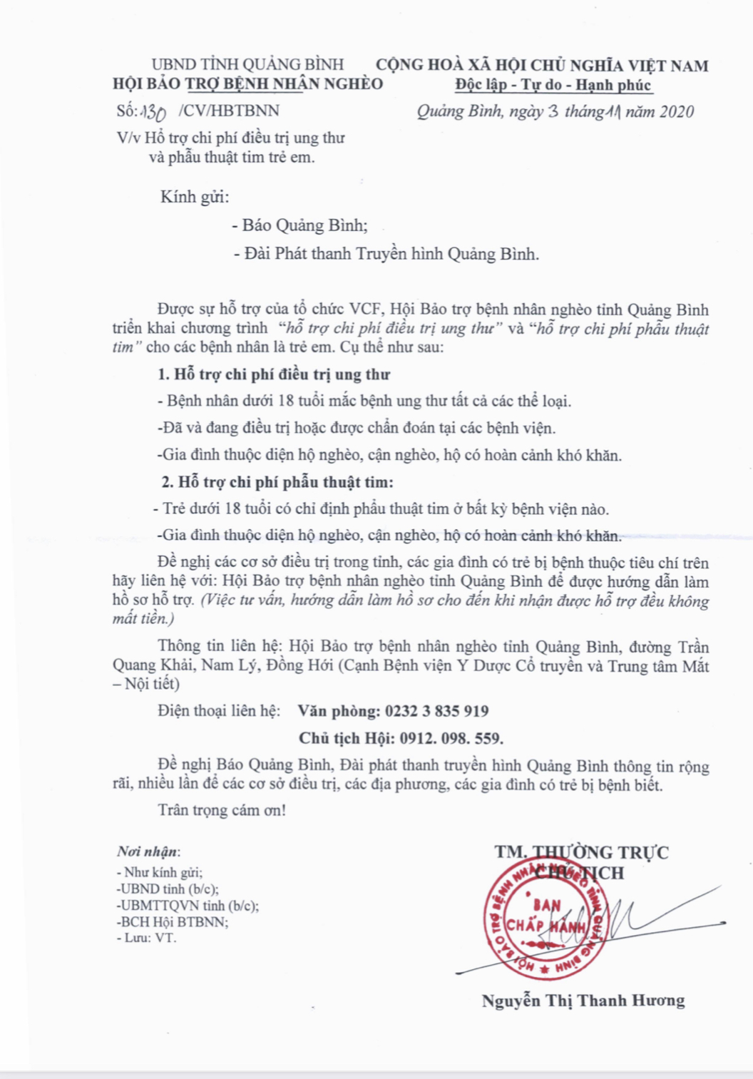 Hỗ trợ chi phí điều trị ung thư và phẫu thuật tim trẻ em